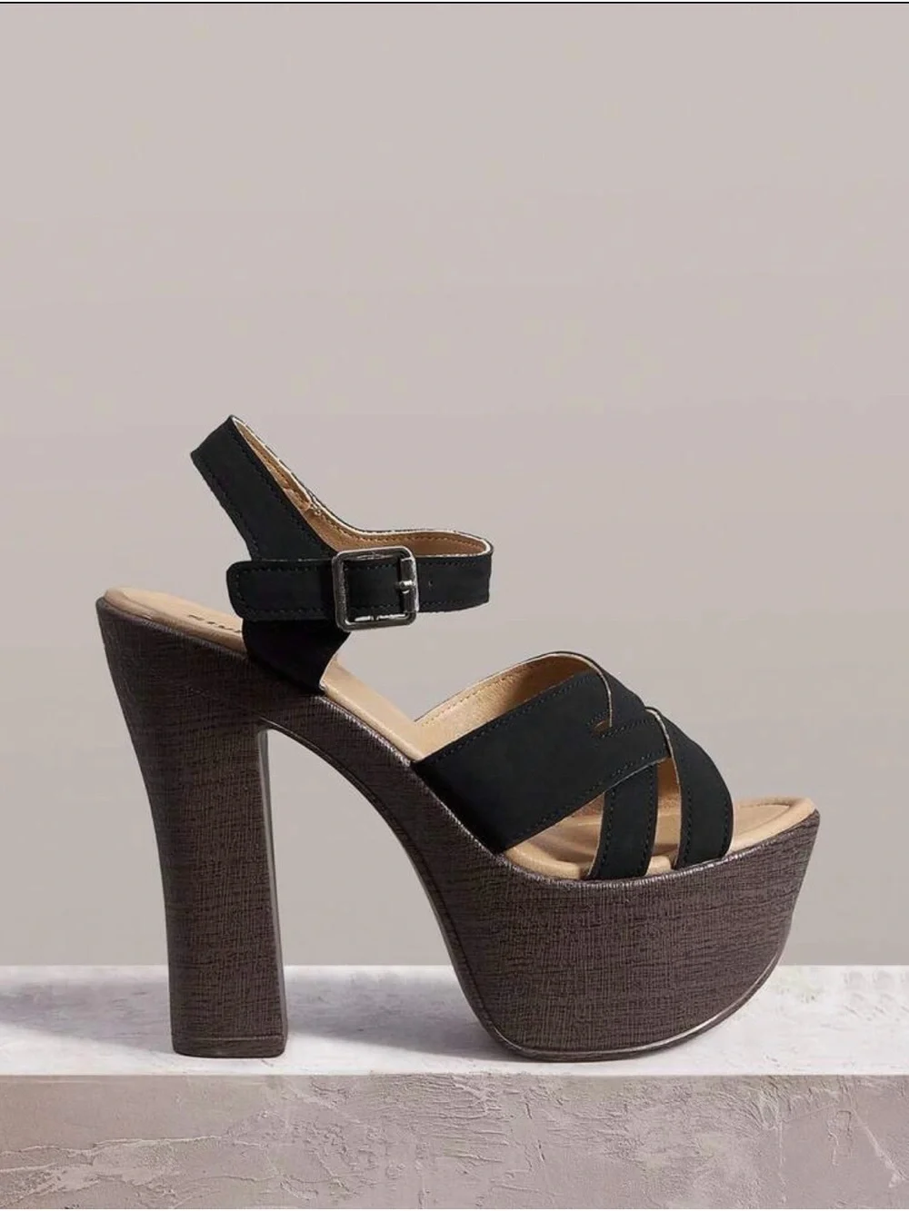 Platform High Heel Sandals in Black